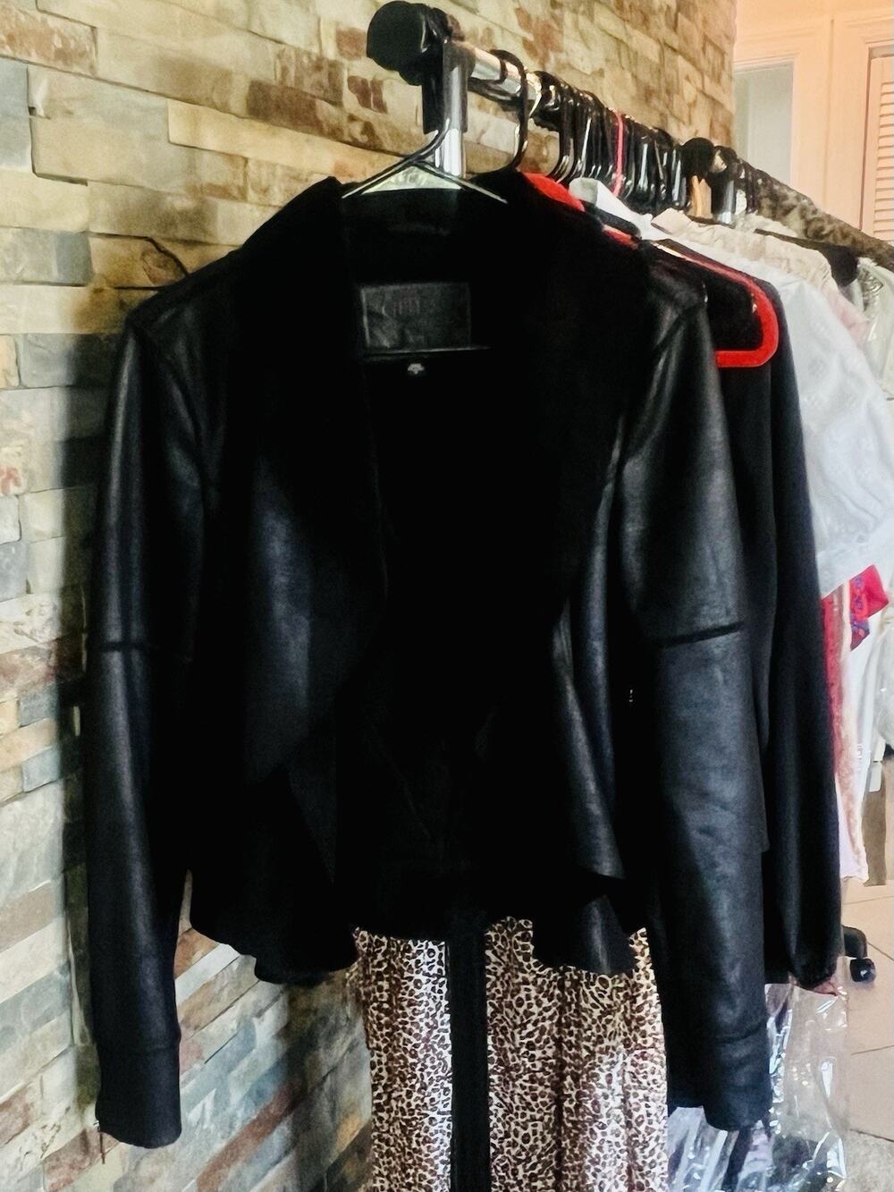 Guess Jacket black faux fur lined soft fabric w sheen Size M